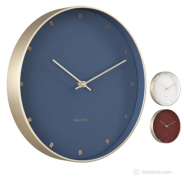 Modern Wall Clock With Blue Dial Gold Frame And White Red Dial Options 3d model