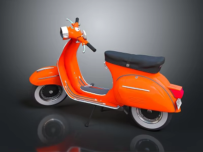 Classic Orange Scooter with Black Seat and Reflective Surface on Dark Background 3d model