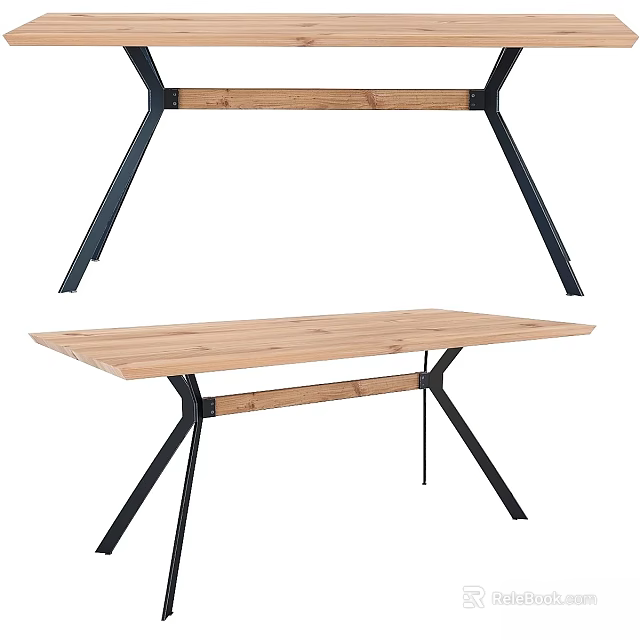 Sleek Modern Functional Desk With Solid Wooden Tabletop And Sturdy Metal Legs Design 3d model 