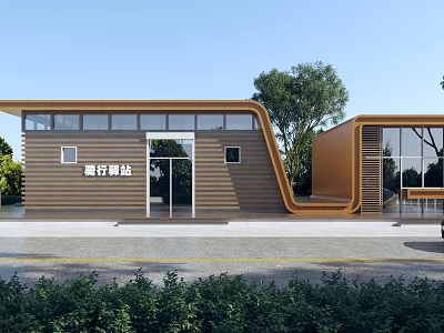 Modern Cycling Pavilion With Wooden Exterior Glass Windows And Green Surroundings 3d model