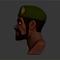 3D Rendered Game And Movie Character With Green Beret Yellow Star Badge And Bearded Face