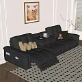 Black Leather Reclining Multi Person Sofa With Cushions Storage And Side Table 3d model