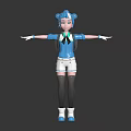 3D Rendered Biological Character With Blue Hair Twin Ponytails Backpack And Outstretched Arms