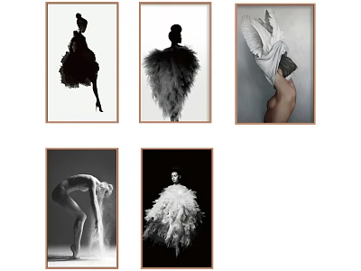 Black and White Figure Artworks Framed Portrait Paintings With Elegant Silhouette Designs 3d model