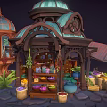 Enchanted Cartoon Greenhouse Scene With Wooden Gazebo And Potted Plants