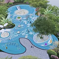 Vibrant Kids Playground With Blue Curved Surface Greenery And Play Structures 3d model