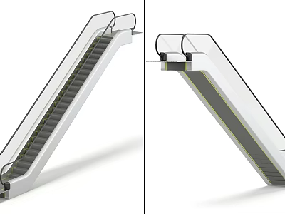 Sleek Modern Escalator With Transparent Handrails And Durable Metal Steps For Commercial Use 3d model