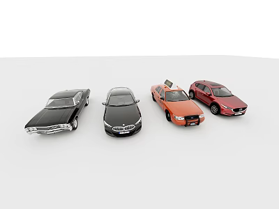 Detailed Car Models In Different Colors And Various Styles Arranged Side By Side 3d model