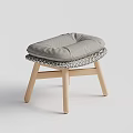 Modern Gray Cushioned Stool With Wooden Legs And Patterned Seat Design