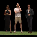 Three People Standing on Green Grass with Different Outfits and Poses