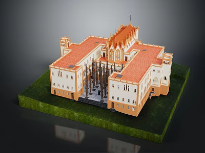 Exquisite Detached Villa with Red Roof White Walls Spire and Lush Green Lawn Exterior Design 3d model