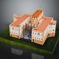 Exquisite Detached Villa with Red Roof White Walls Spire and Lush Green Lawn Exterior Design