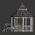 Detailed Miniature Garden Scene With Gazebo Small House Swing And Watering Can