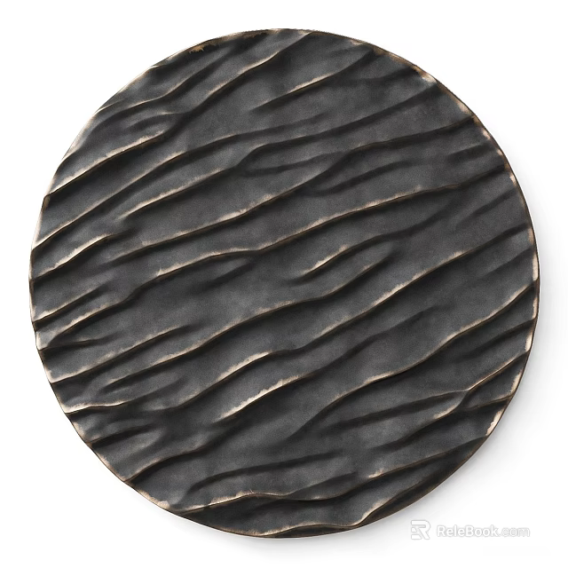 Modern Circular Wall Decor with Textured Metallic Surface Embossed Dark Design and Golden Accent Lines 3d model 