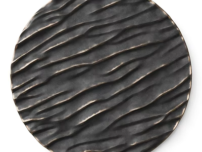 Modern Circular Wall Decor with Textured Metallic Surface Embossed Dark Design and Golden Accent Lines 3d model