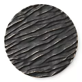 Modern Circular Wall Decor with Textured Metallic Surface Embossed Dark Design and Golden Accent Lines