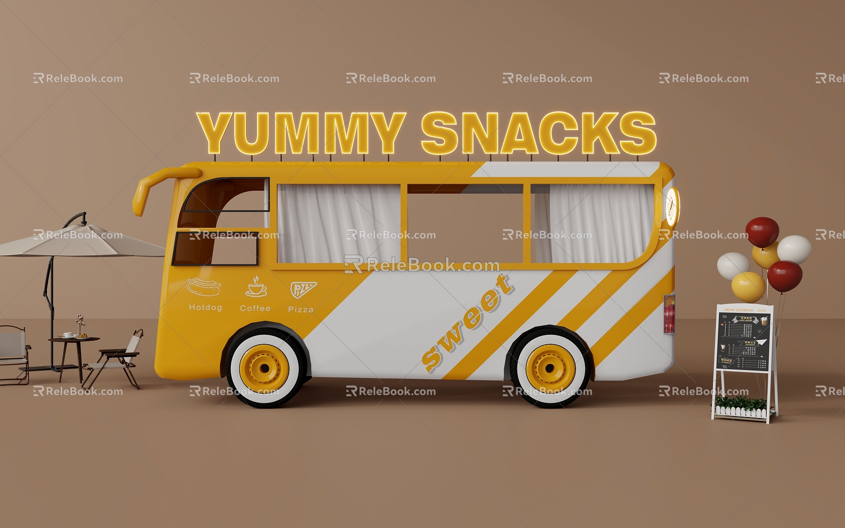 Fast Food Car Stall Car Vans Fast Food Bus Snack Car Mobile Dining Car 3d model