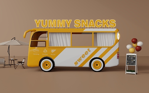 Fast Food Car Stall Car Vans Fast Food Bus Snack Car Mobile Dining Car 3d model