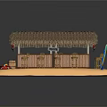 Tropical Beach Bar with Thatched Roof Wooden Structure and Surfboard Chairs on Sand