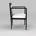Chinese Style Chair With Black Frame Armrest And Mountain Landscape Backrest White Cushion