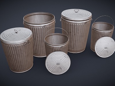 Iron bucket trash can 3d model