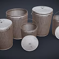 Metal Trash Cans with Lids and Ribbed Design in Various Sizes for Home Use