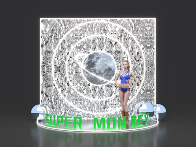 Super Monkey Themed Photo Spot With Illuminated Moon Display And Circular Patterns 3d model
