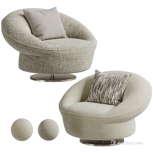 Modern Upholstered Accent Chairs With Light Beige Fabric And Decorative Pillows On Round Metal Base 3d model 