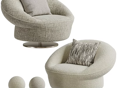 Modern Upholstered Accent Chairs With Light Beige Fabric And Decorative Pillows On Round Metal Base 3d model
