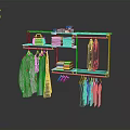 Modern Open Wardrobe Structure With Metal Frame Hanging Rods Shelves And Storage Bags