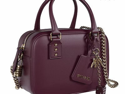 Small Burgundy Furla Leather Handbag With Chain Strap And Gold Hardware 3d model