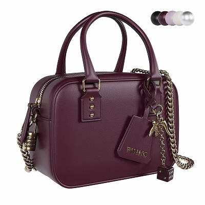 Small Burgundy Furla Leather Handbag With Chain Strap And Gold Hardware 3d model