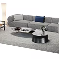 Gray L Shaped Sofa With Blue Light Gray Cushions And Black Round Coffee Table Set 3d model