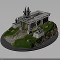 Ancient Stone Architecture Model With Porch Columns Statues And Green Grass Steps 3d model