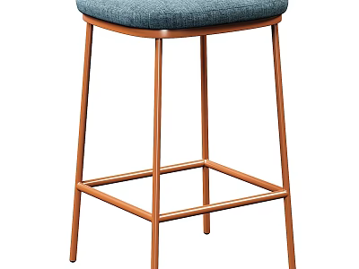 Modern Tall Bar Stool With Blue Padded Seat And Metal Frame Design 3d model