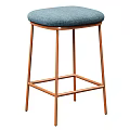 Modern Tall Bar Stool With Blue Padded Seat And Metal Frame Design