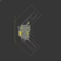 Shopping Mall Lobby With Green Tree Humanoid Sculptures Curved Yellow Lines Screens And Colorful Floor