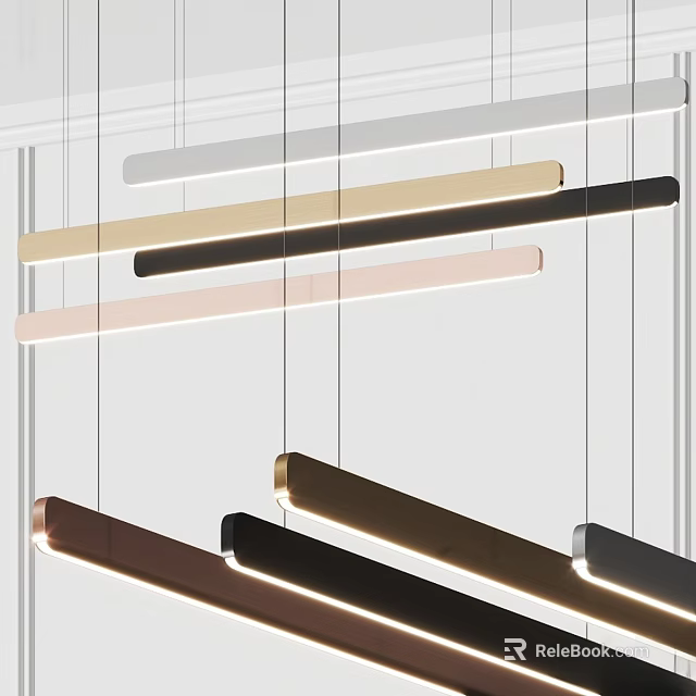 Modern Linear Pendant Lights With Multiple Metallic Colors And Strip Hanging Design 3d model 