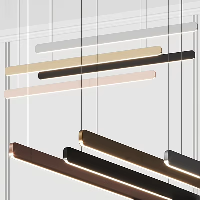 Modern Linear Pendant Lights With Multiple Metallic Colors And Strip Hanging Design 3d model