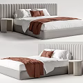 Modern Double Bed With White Sheets Brown Blanket Pillows And Nightstand 3d model