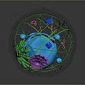Colorful Marine Animals Inside Transparent Sphere With Green Plants And Decorative Elements