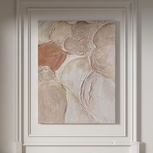 Abstract Painting With Soft Pink Beige Tones Thick Impasto Texture Organic Curved Shapes Wall Art Decor 3d model 