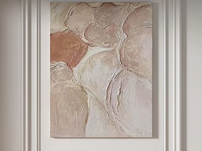 Abstract Painting With Soft Pink Beige Tones Thick Impasto Texture Organic Curved Shapes Wall Art Decor 3d model