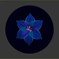 Blue Flower with Blue Petals Purple Stamen and Pink Dots on Dark Circular Base