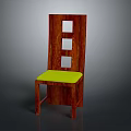 Modern Wooden Chair Featuring Yellow Cushioned Seat And Square Cutout Backrest