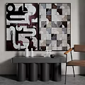 Abstract Paintings With Geometric Patterns In Black White Gray Brown Tones For Interior Wall Decor