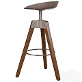 Modern Bar Stool With Wooden Legs Metal Footrest And Gray Seat Design