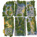 Diverse Park Landscape Designs Featuring Walking Paths Green Trees And Recreational Areas 3d model