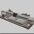 Modern Light Gray Upholstered Sectional Sofa with Plush Cushions and Wooden Base Side Table