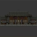 Traditional Chinese Architecture With Green Tile Roof Curved Eaves Wooden Structure And Stone Base